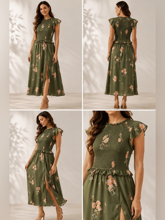 Sugarlips Dresses & Skirts - Sugarlips Olive Green Floral Maxi Dress with Pink Blooms